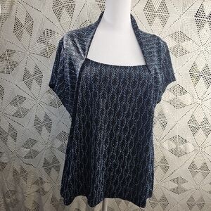 Vintage Helen Blake top shrug, blue/black shimmer sparkly short sleeve. 2X